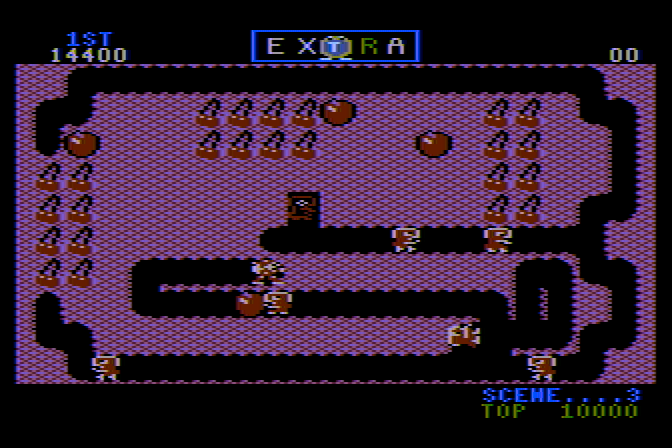 Mr. Do! Atari 8-bit Screenshot: Each level has a different layout and color scheme.