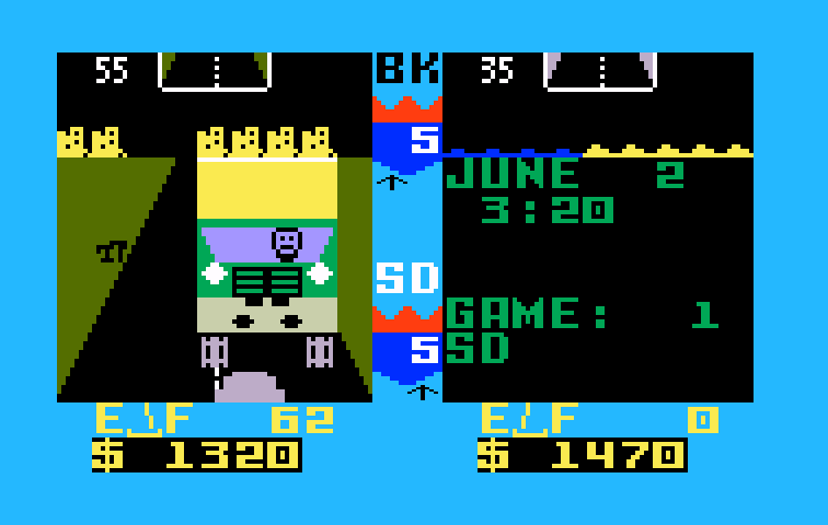 Truckin' Intellivision Screenshot: Here comes another truck, don't crash!