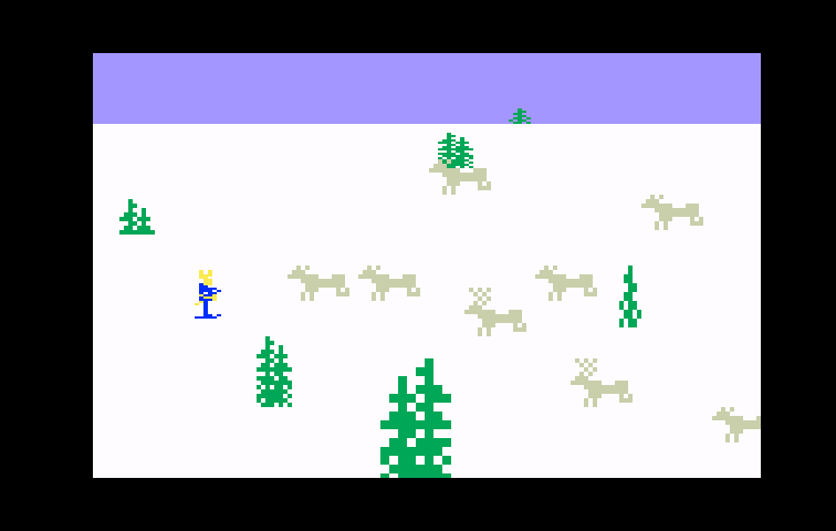 Ice Trek Intellivision Screenshot: Avoid the caribou and the trees!
