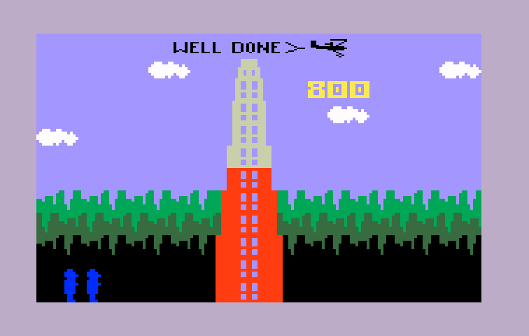 Beauty & the Beast Intellivision Screenshot: Well done; the red are represents the part of the building you have climbed up...