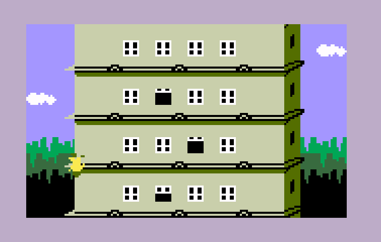 Beauty & the Beast Intellivision Screenshot: Don't fall off the side of the building, or you will fall all the way to the ground...