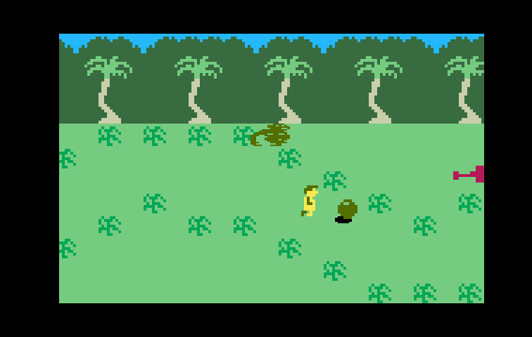 Tropical Trouble Intellivision Screenshot: Quick, dodge that obstacle in front of you!