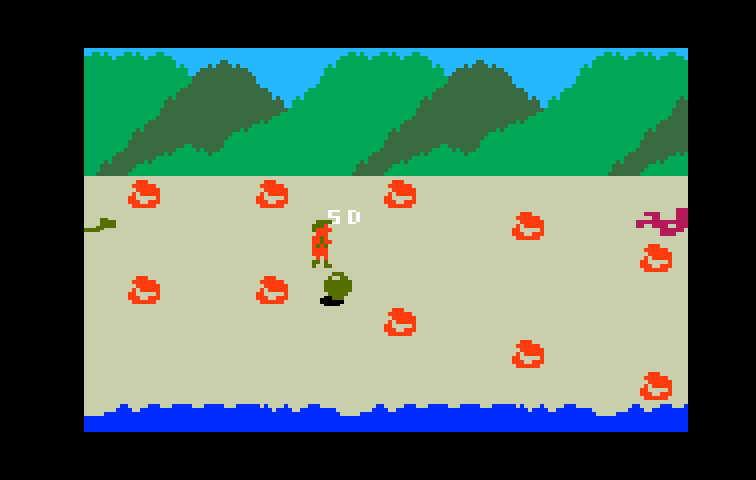Tropical Trouble Intellivision Screenshot: You have temporary speed and invulnerability after collecting a scarf.