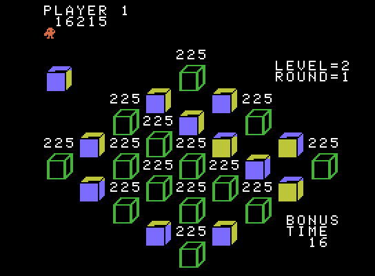 Q*bert's Qubes ColecoVision Screenshot: Level complete!