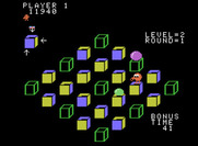 Q*bert's Qubes for ColecoVision - Capture the green ball to temporarily freeze enemies.