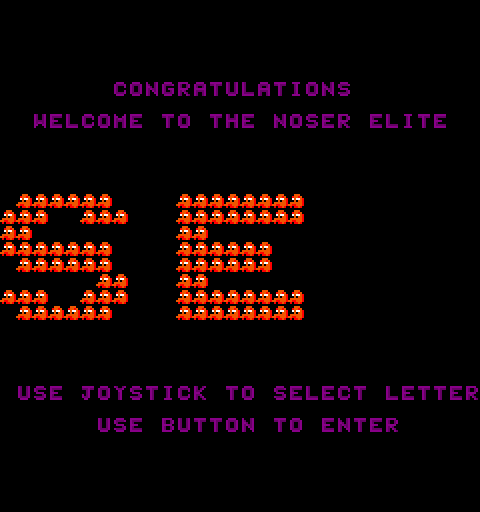 Q*bert's Qubes Arcade Screenshot: Game over, but a new high score!