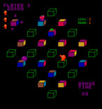 Q*bert's Qubes for Arcade - As the levels progress, the cubes have more colors to align.