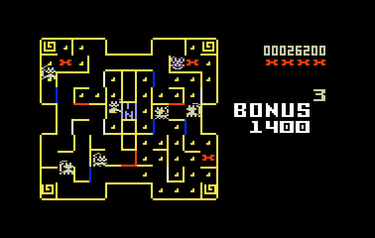 Mouse Trap Intellivision Screenshot: 1400 bonus points for collecting an item!