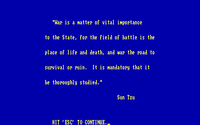 Main Battle Tank: Middle East IBM PC/Compatibles Screenshot: Game introduction with a quote from Sun Tzu.