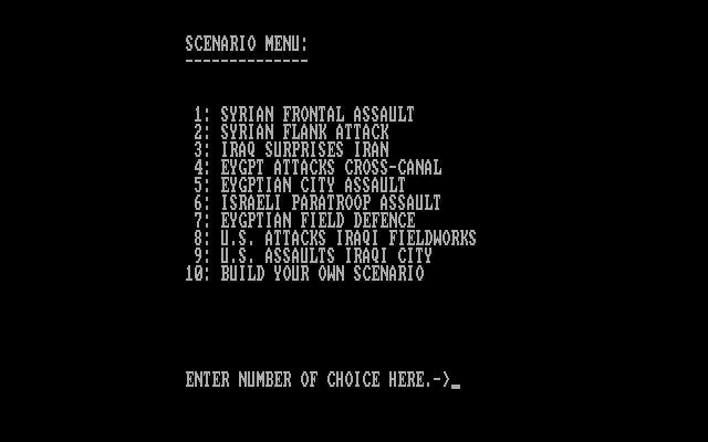 Main Battle Tank: Middle East IBM PC/Compatibles Screenshot: The scenario menu.