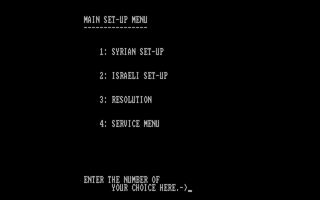 Main Battle Tank: Middle East IBM PC/Compatibles Screenshot: Main setup menu.