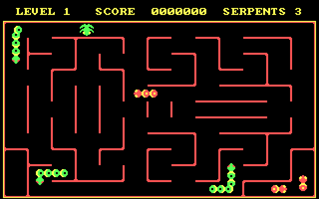 Serpentine IBM PC/Compatibles Screenshot: Gameplay; snakes in a maze!