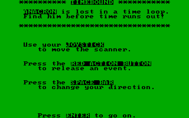Timebound IBM PC/Compatibles Screenshot: The main game menu.