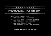 Timebound for Commodore 64 - The main game menu.