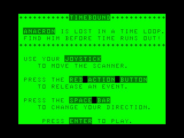 Timebound TRS-80 Color Computer Screenshot: The main menu.