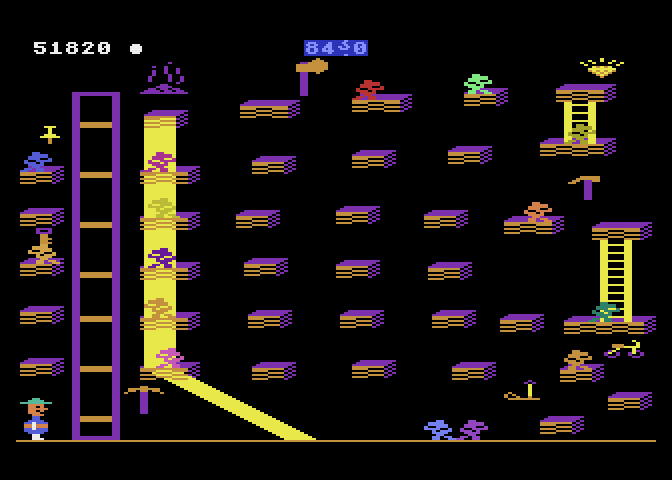 Bounty Bob Strikes Back! Atari 5200 Screenshot: The grain elevator brings you to new heights here...