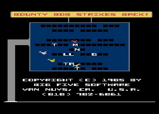 Bounty Bob Strikes Back! Atari 5200 Screenshot: The title screen is assembled letter by letter.