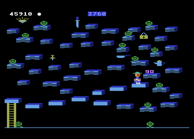 Bounty Bob Strikes Back! Atari 5200 Screenshot: When mutants are green the can be eliminated by touching them.