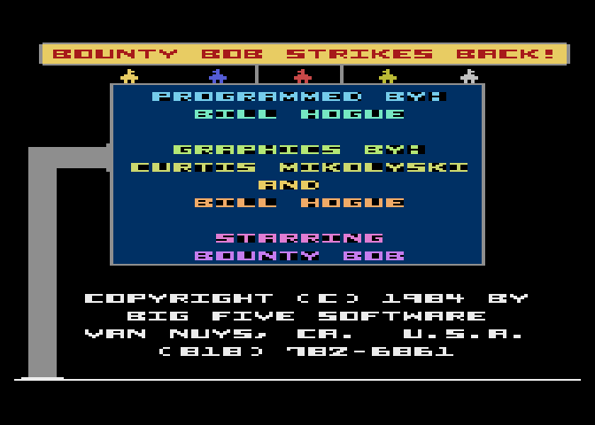 Bounty Bob Strikes Back! Atari 8-bit Screenshot: Title screen.