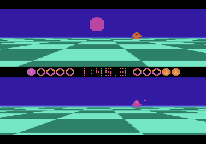 Ballblazer Atari 5200 Screenshot: The player on top has the ball...
