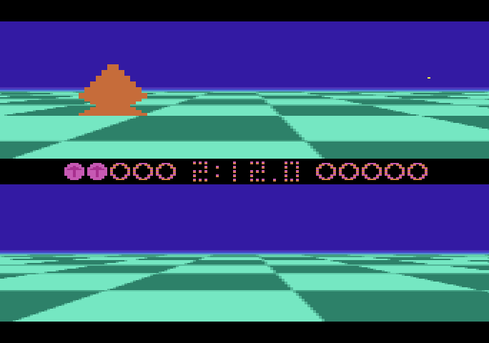 Ballblazer Atari 5200 Screenshot: Both players are chasing the ball...