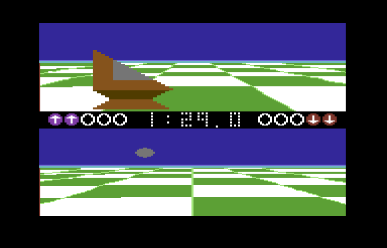 Ballblazer Commodore 64 Screenshot: Trying to steal the ball back...