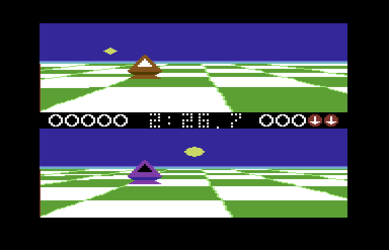 Ballblazer Commodore 64 Screenshot: Head to head against my opponent...