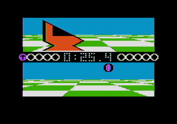 Ballblazer Apple II Screenshot: The game continues with player one in the lead...