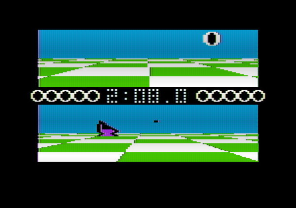 Ballblazer Apple II Screenshot: Players chase the ball...