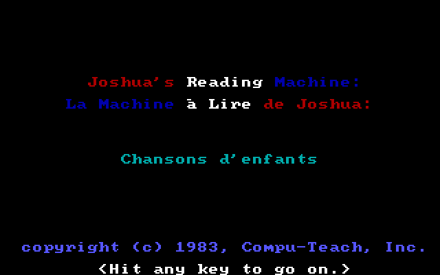 Joshua's Reading Machine: Children's Songs IBM PC/Compatibles Screenshot: Title screen.
