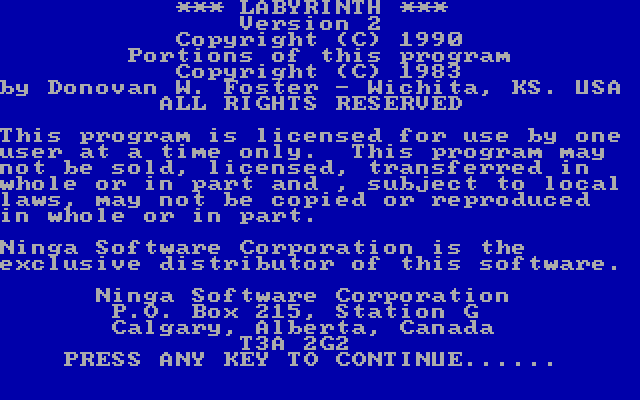 Labyrinth IBM PC/Compatibles Screenshot: Title screen.