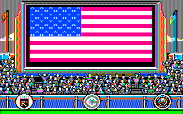 The World's Greatest Baseball Game (Enhanced Version) IBM PC/Compatibles Screenshot: The national anthem plays before the game.