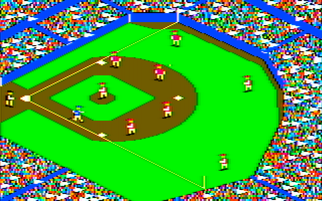 The World's Greatest Baseball Game (Enhanced Version) IBM PC/Compatibles Screenshot: A hit! Player runs to first base...