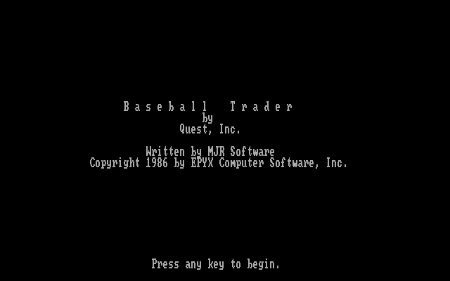 The World's Greatest Baseball Game (Enhanced Version) IBM PC/Compatibles Screenshot: Baseball Trader program title screen.