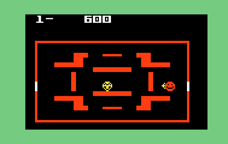 Venture Intellivision Screenshot: Avoid the moving walls to collect the treasure in the middle of the room.