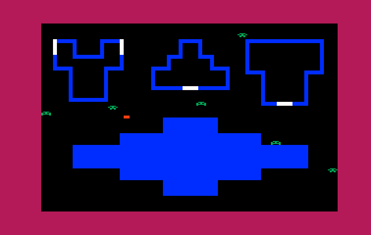 Venture Intellivision Screenshot: Level two; rooms already completed are shown filled in with blue.