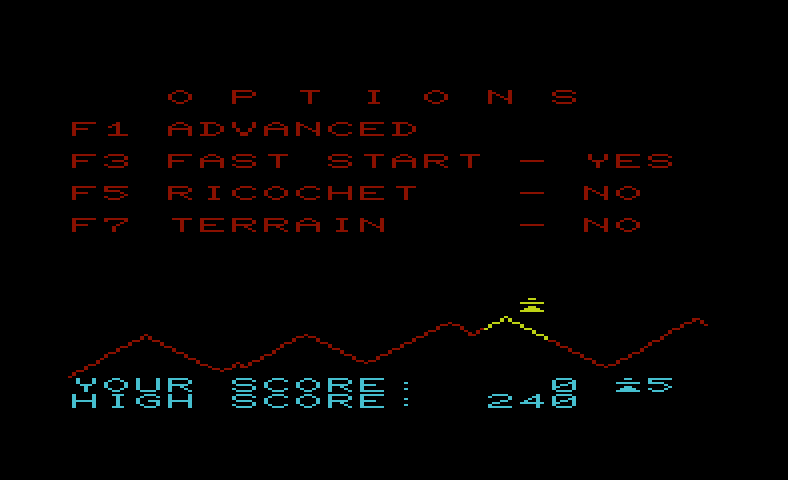 Cyclons Commodore VIC-20 Screenshot: Game options.