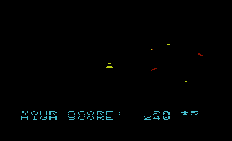 Cyclons Commodore VIC-20 Screenshot: On easier skill levels there is no terrain to crash into.