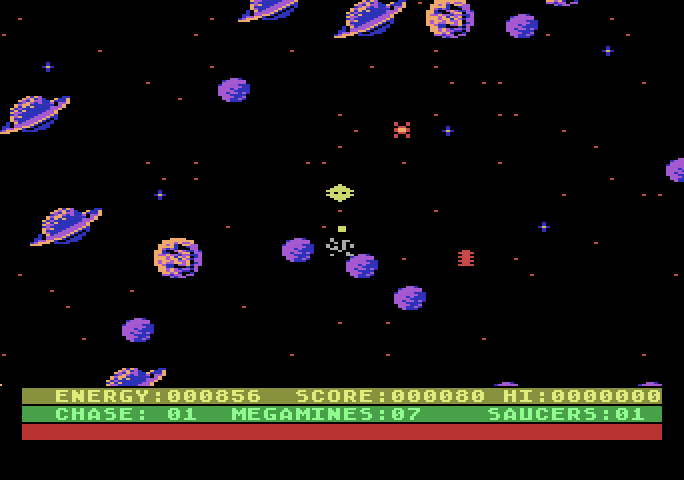Astro Chase Atari 5200 Screenshot: One enemy destoyed, but Earth isn't saved yet...