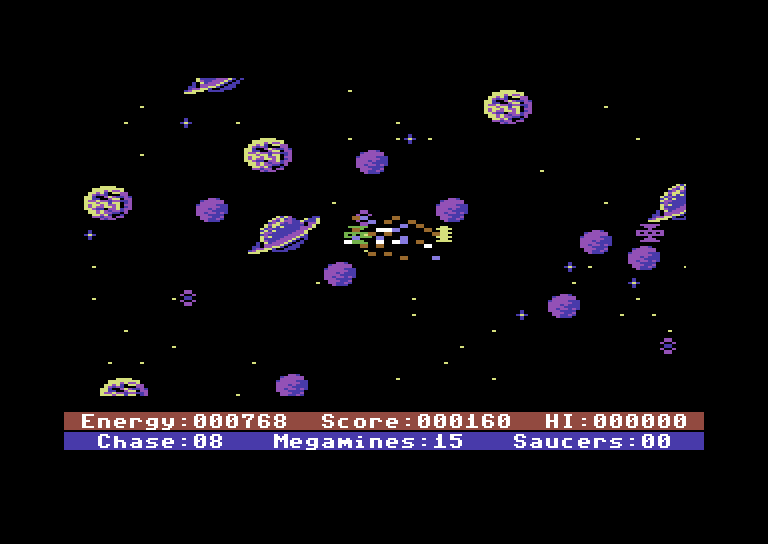 Astro Chase Commodore 64 Screenshot: Crash! I've been hit...