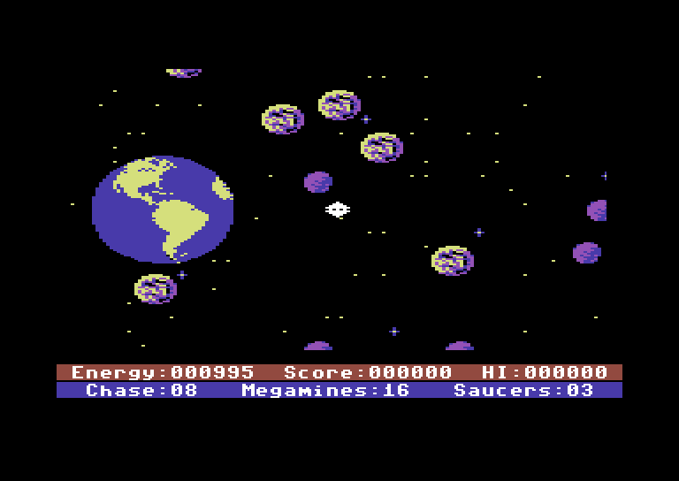 Astro Chase Commodore 64 Screenshot: Game start.