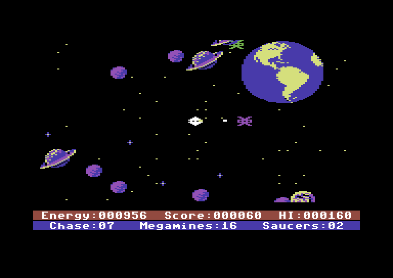 Astro Chase Commodore 64 Screenshot: Several enemies closing in...