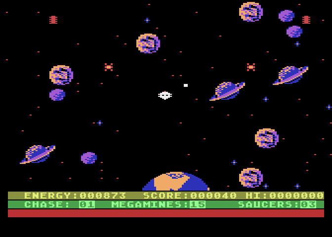 Astro Chase Atari 8-bit Screenshot: Incoming mines!
