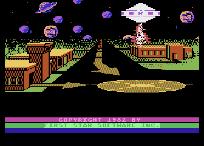 Astro Chase Atari 8-bit Screenshot: Intro; the ship takes off...