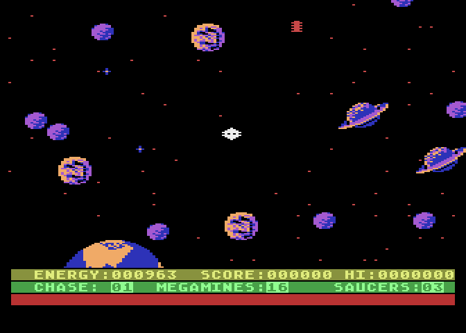 Astro Chase Atari 8-bit Screenshot: Game start.