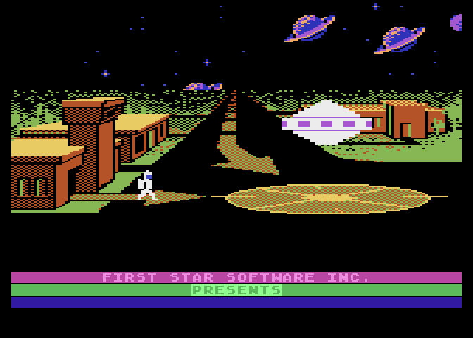 Astro Chase Atari 8-bit Screenshot: Starting screen (First Star Software release).