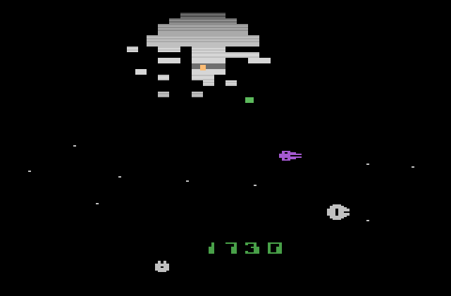 Star Wars: Return of the Jedi - Death Star Battle Atari 2600 Screenshot: The more damage to the death star before it's destroyed the more points you earn.