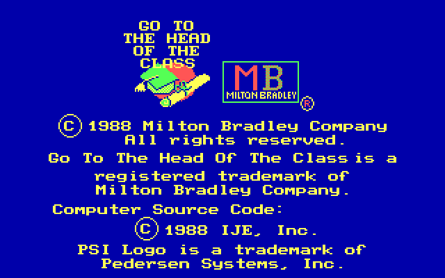 Go to the Head of the Class IBM PC/Compatibles Screenshot: Game credits.
