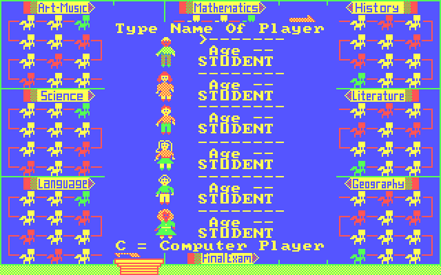 Go to the Head of the Class IBM PC/Compatibles Screenshot: Game start, setup the players.