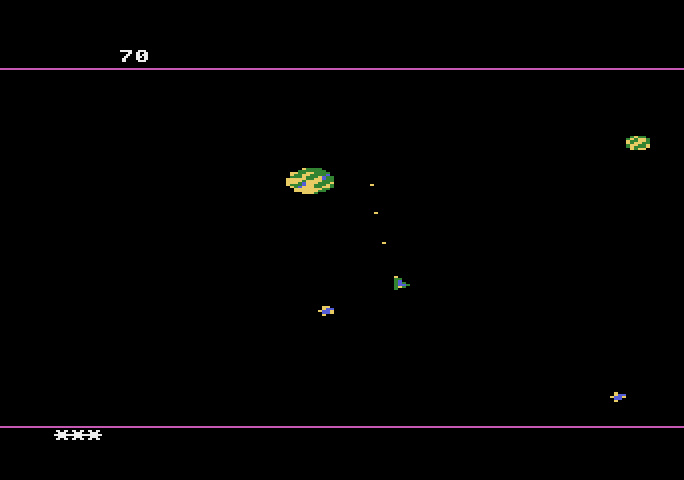 Meteorites Atari 5200 Screenshot: Shooting some asteroids...
